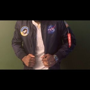 Navy blue bomber jacket